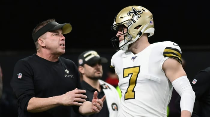 Sean Payton talks to Taysom Hill